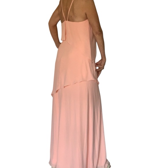 END OF SUMMER
 SALE! Sz 10 Peach Bellini 2-Tiered Chiffon Halter Gown - Picture 5 of 12